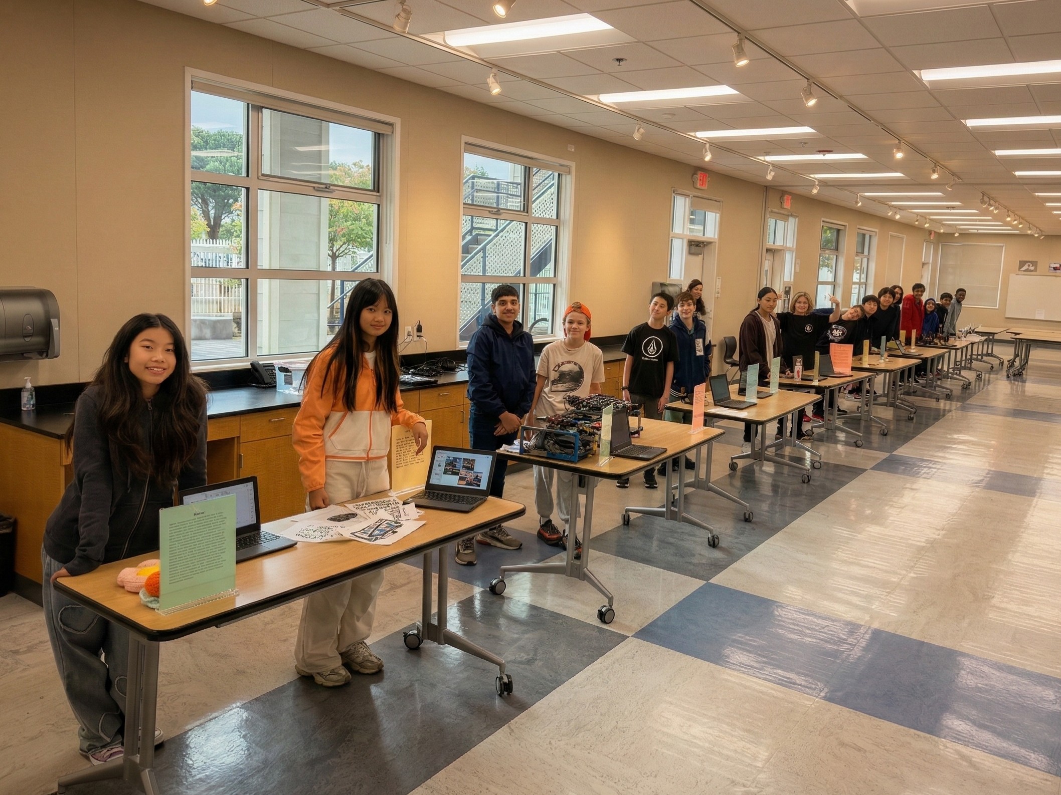 Students are showing their designs.